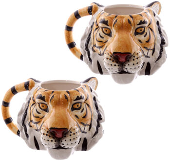 Koffie mok/beker tijger print van 400 ML - 2x - Tijgers artikelen - Dieren cadeau