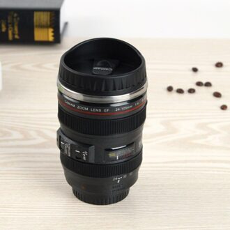 Koffie Mok Cup Mokken Creatieve SLR Camera Lens Plastic Rvs Milieuvriendelijke Thee Water Cup Met Deksel zwart