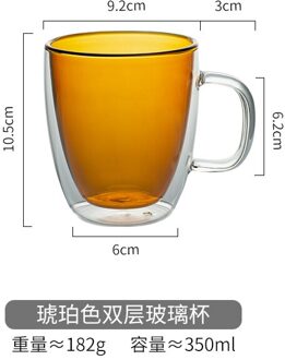 Koffie Mokken 450Ml/350Ml Dubbel Glas Met Handvat Koffie Thee Kopjes Vruchtensap Mok Ins Stijl verdikte 350ml amber