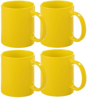 Koffie mokken/bekers - 10x - keramiek - glans - met oor - geel - 370 ml
