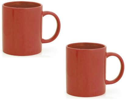 Koffie mokken/bekers - 12x - keramiek - glans - met oor - rood - 370 ml
