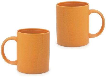 Koffie mokken/bekers - 16x - keramiek - glans - met oor - oranje - 370 ml