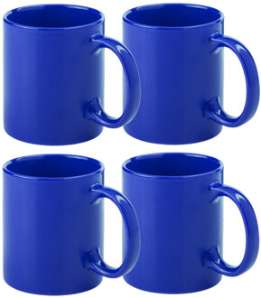 Koffie mokken/bekers - 4x - keramiek - glans - met oor - blauw - 370 ml