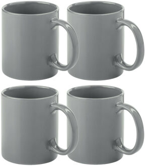 Koffie mokken/bekers - 4x - keramiek - glans - met oor - grijs - 370 ml