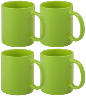 Koffie mokken/bekers - 4x - keramiek - glans - met oor - groen - 370 ml