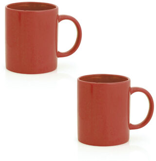 Koffie mokken/bekers - 4x - keramiek - glans - met oor - rood - 370 ml