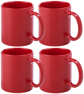 Koffie mokken/bekers - 4x - keramiek - glans - met oor - rood - 370 ml