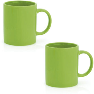 Koffie mokken/bekers - 6x - keramiek - glans - met oor - groen - 370 ml