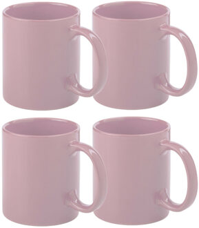 Koffie mokken/bekers - 6x - keramiek - glans - met oor - roze - 370 ml