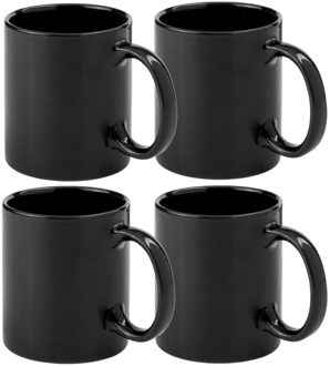 Koffie mokken/bekers - 6x - keramiek - glans - met oor - zwart - 370 ml