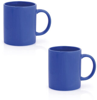 Koffie mokken/bekers - 8x - keramiek - glans - met oor - blauw - 370 ml