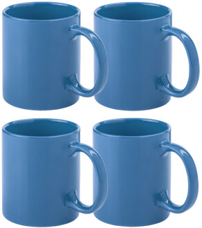 Koffie mokken/bekers - 8x - keramiek - glans - met oor - blauw - 370 ml