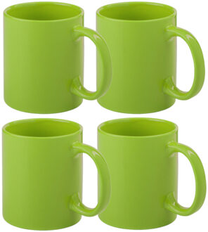 Koffie mokken/bekers - 8x - keramiek - glans - met oor - groen - 370 ml