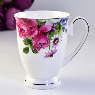 Koffie Mokken Creatieve Rode Pioen Bone China Beker Huishoudelijke Keramische Water Mokken Ontbijt Koffie Melk Cup Bloemen Thee Mark Cup