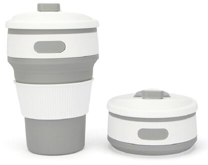 Koffie Mokken Reizen Opvouwbare Siliconen Cup Vouwen Water Cups Bpa Gratis Food Grade Drinken Ware Mok Thee Koffie Cups licht grijs