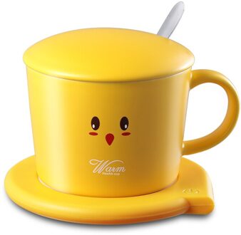 Koffie Mokken Thee Ontbijt Melk Cups Met Lepel En Deksel Warmer Draagbare 55 ℃ Usb Elektrische Verwarming Beker Mat + cup Licht Geel