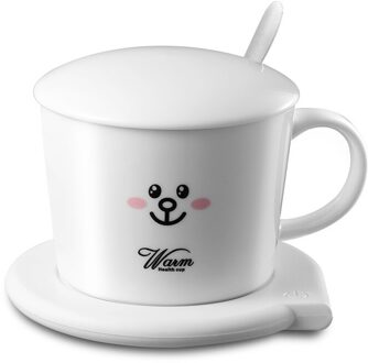 Koffie Mokken Thee Ontbijt Melk Cups Met Lepel En Deksel Warmer Draagbare 55 ℃ Usb Elektrische Verwarming Beker Mat + cup wit