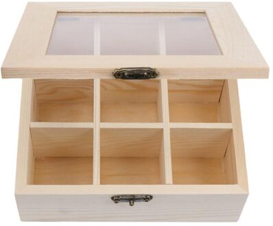 Koffie Opbergdoos Organizer Houten Thee Doos Met 9-Compartiment En Glazen Venster Thee Koffie Display Case Theezakje borst Geen Letters