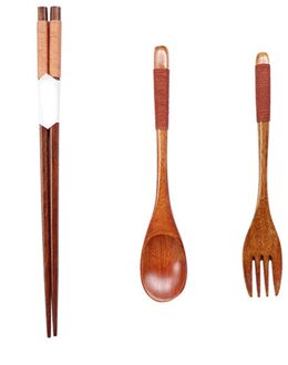 Koffie Roeren Lepel Set Houten Servies Draagbare 3Pcs Keuken Eetstokjes Vork Koffie Roeren Lepel Set Houten Servies 2