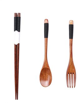 Koffie Roeren Lepel Set Houten Servies Draagbare 3Pcs Keuken Eetstokjes Vork Koffie Roeren Lepel Set Houten Servies