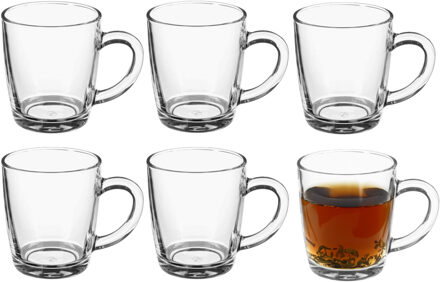 Koffie/thee glazen met oor - set 6x stuks - transparant glas - 340 ml