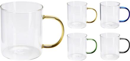Koffie- Theeglas met gekleurd oor transparant