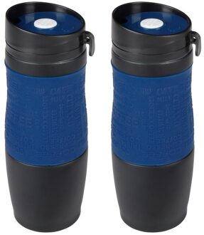 Koffie Thermosbeker/warmhoudbeker - 2x - blauw/zwart - 380 ml - isoleerbeker/reisbeker