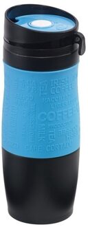 Koffie Thermosbeker/warmhoudbeker - blauw/zwart - 380 ml - isoleerbeker/reisbeker