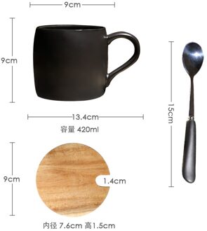 Koffie Winkel Frosted Mok Met Lepel Zwart Met Base Creatieve Eenvoudige Keramische Kantoor Melk Sap Helder Water Cup doorzichtig