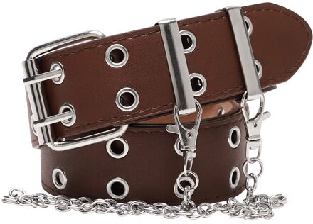 Koffie Zwarte Vrouwen Riem Kunstleer Pin Gesp Riem Punk Wind Jeans Individuele Decoratieve Riem Ketting Vrouwen Riem koffie dubbele