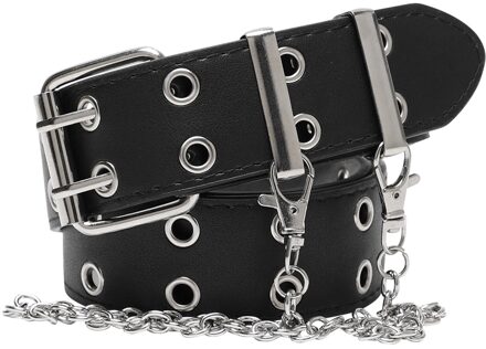 Koffie Zwarte Vrouwen Riem Kunstleer Pin Gesp Riem Punk Wind Jeans Individuele Decoratieve Riem Ketting Vrouwen Riem zwart dubbele