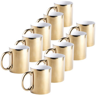 Koffiebeker/theemok - 10x - Metallic goud - keramisch - 350 ml - Servies - Bekers/mokken