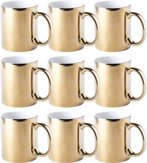 Koffiebeker/theemok - 10x - Metallic goud - keramisch - 350 ml - Servies - Bekers/mokken