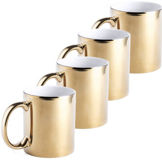 Koffiebeker/theemok - 4x - Metallic goud - keramisch - 350 ml - Servies - Bekers/mokken