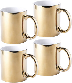 Koffiebeker/theemok - 4x - Metallic goud - keramisch - 350 ml - Servies - Bekers/mokken
