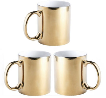 Koffiebeker/theemok - 6x - Metallic goud - keramisch - 350 ml - Servies - Bekers/mokken