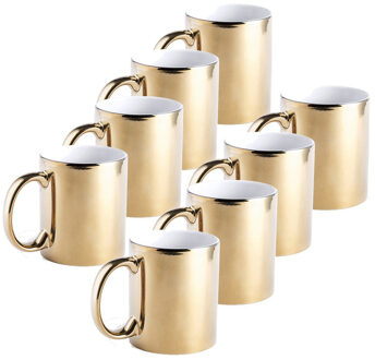 Koffiebeker/theemok - 8x - Metallic goud - keramisch - 350 ml - Servies - Bekers/mokken