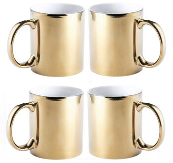 Koffiebeker/theemok - 8x stuks - Metallic goud - keramisch - 350 ml - Servies - Bekers/mokken