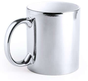 Koffiebeker/theemok - Metallic zilver - keramisch - 350 ml - Servies - Bekers/mokken