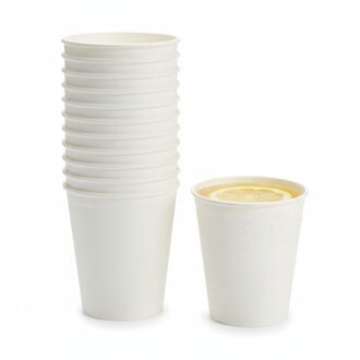 Koffiebekers wegwerp - 8x stuks - wit - 275 ml - bagasse suikerrietvezel - duurzaam - bewuste keuze