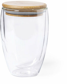Koffieglazen - dubbelwandig - 1x stuks - 350 ml - met bamboe deksel - thermische glazen Transparant
