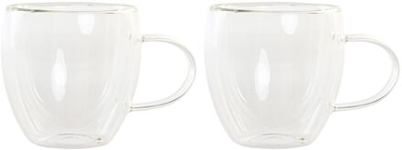 Koffieglazen/theeglazen dubbelwandig - set 2x - cappuccino glazen - 250 ml Transparant
