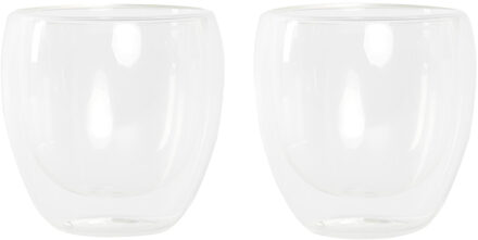 Koffieglazen/theeglazen dubbelwandig - set 2x - cappuccino glazen - 250 ml Transparant