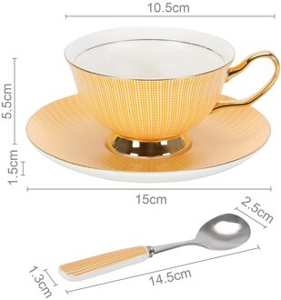 Koffiekopje Bone China Cup Lepel Schotel Set Lichtgewicht Porselein Thee Cup Prachtige Drinkware Keuken Accessoires Te Reinigen geel