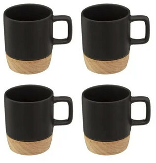 Koffiekopjes/espressokopjes - 4x stuks - aardewerk - zwart - 120 ml