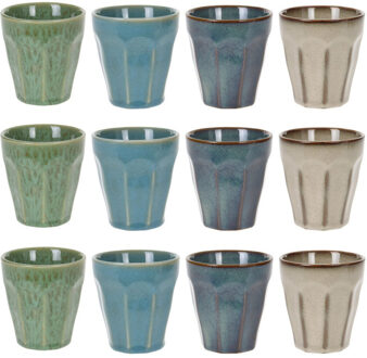 Koffiekopjes - porselein - multi kleuren - set 12x stuks - 250 ml