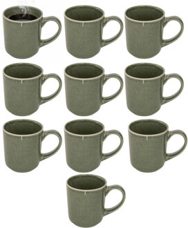 Koffiemok - 10x - olijfgroen - keramiek - 420 ml - beker