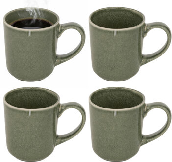 Koffiemok - 4x - olijfgroen - keramiek - 420 ml - beker