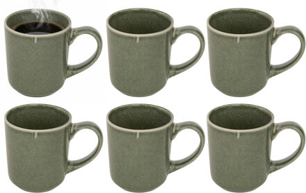 Koffiemok - 6x - olijfgroen - keramiek - 420 ml - beker