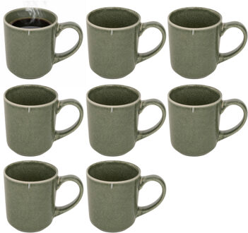 Koffiemok - 8x - olijfgroen - keramiek - 420 ml - beker